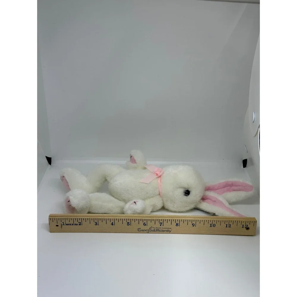 Nicole Cuddles Plush Bunny White Pink Bow Stuffed Animal Rabbit Easter Decor 10